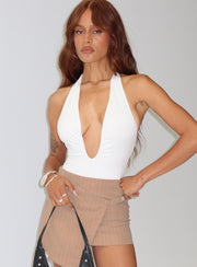 Emmalyne Plunge Neck Bodysuit White