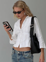 Taelynn 3/4 Sleeve Button Up Shirt White