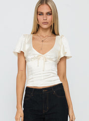 Sun Will Rise Tie Detail Top Cream