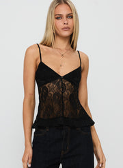 Weslee Lace Babydoll Top Black