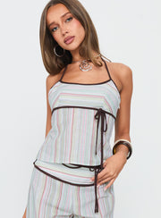 Taylar Tie Bust Top Green Stripe