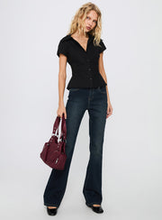 Akiyo Button Up Blouse Top Black
