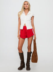Adulation Ruched Detail Short Sleeve Shirt White