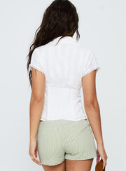 Tyrin Lace Trim Short Sleeve Shirt White