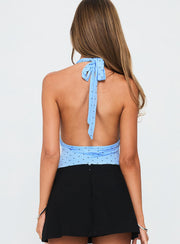 Mallary Halter Bodysuit Blue Polka