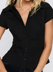 Akiyo Button Up Blouse Top Black
