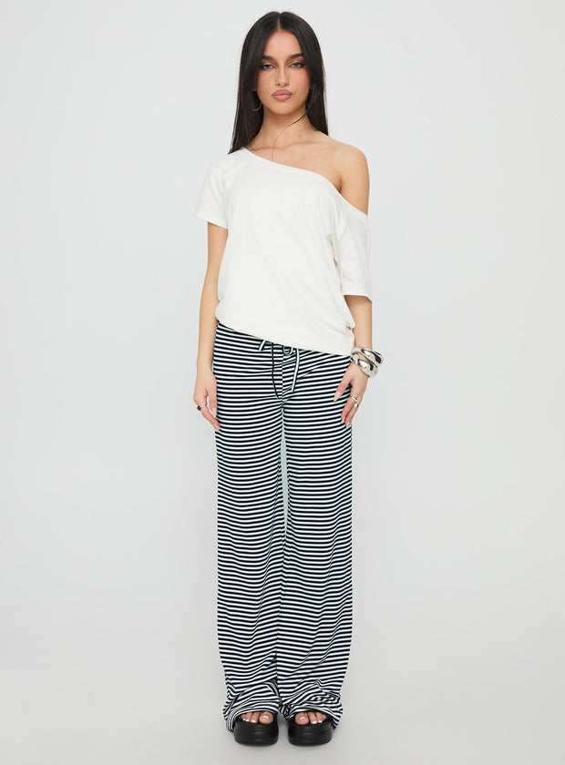 Alfreda Jersey Pant Navy Stripe