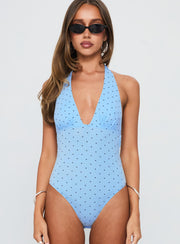 Mallary Halter Bodysuit Blue Polka
