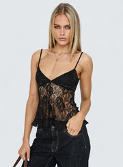 Weslee Lace Babydoll Top Black