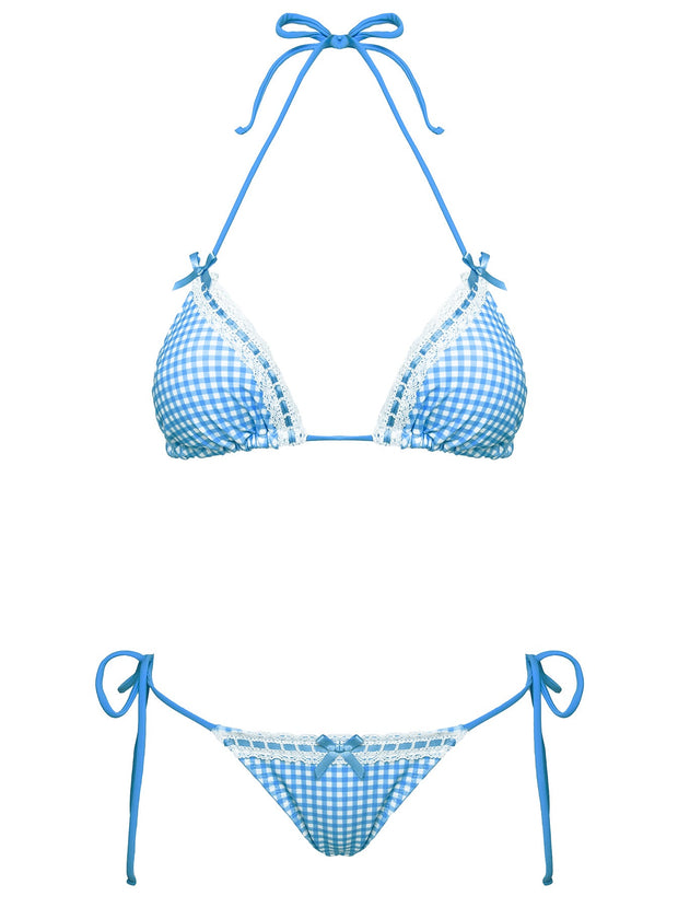 Jenner Triangle Bikini Top Blue Gingham