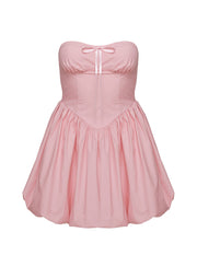 back view of model wearing Princess Polly Melaina Bubble Hem Mini Dress Pink Sweetheart Neckline 