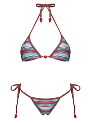 Mikaya Beaded Triangle Bikini Top Blue / Brown Stripe