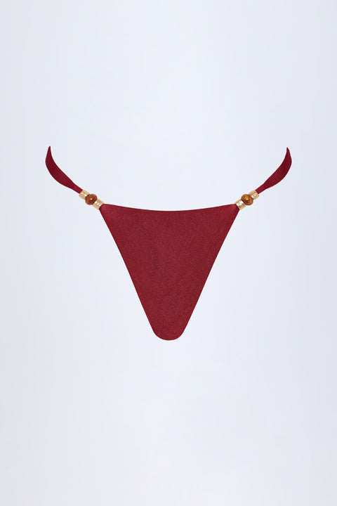 Bead-Embellished Cheeky Bikini Bottoms in Dark Cherry