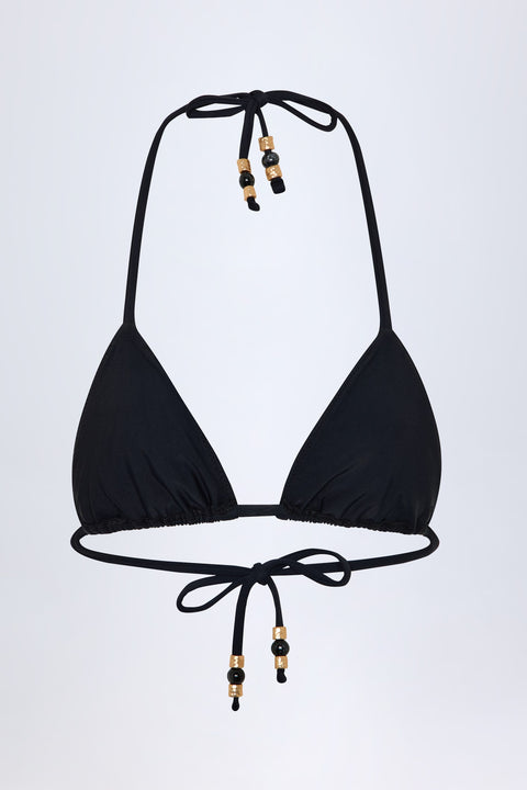 Bead-Detail Triangle Bikini Top in Black Leopard Hotfix