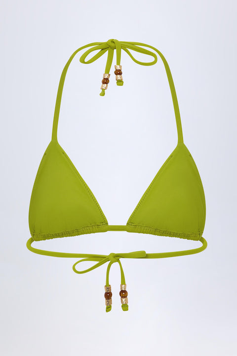 Bead-Detail Triangle Bikini Top in Olive Leopard Hotfix