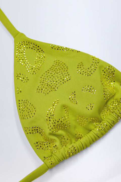 Bead-Detail Triangle Bikini Top in Olive Leopard Hotfix
