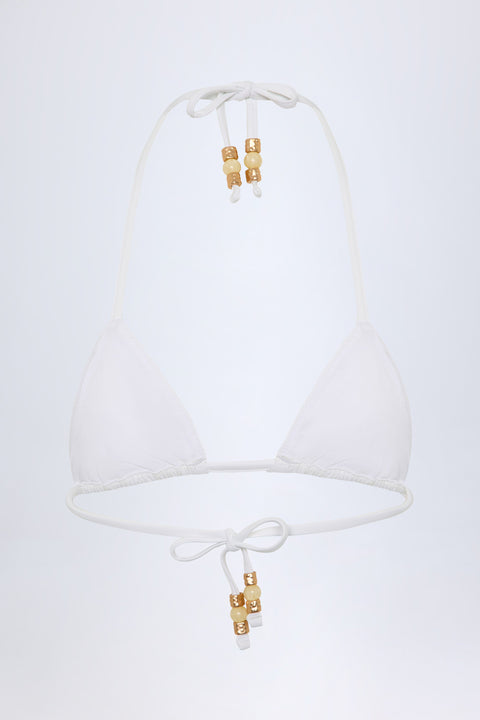 Bead-Detail Triangle Bikini Top in White Leopard Hotfix