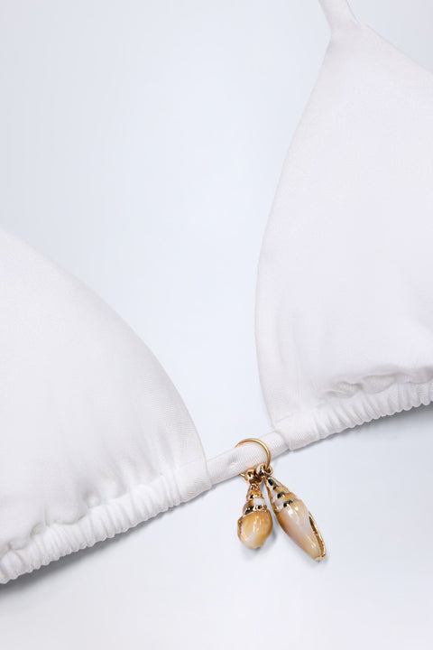 Charm-Detail Triangle Bikini Top in White