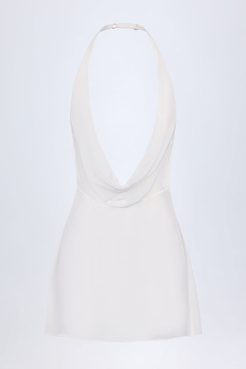 Cowl-Neck Backless Mini Dress in White